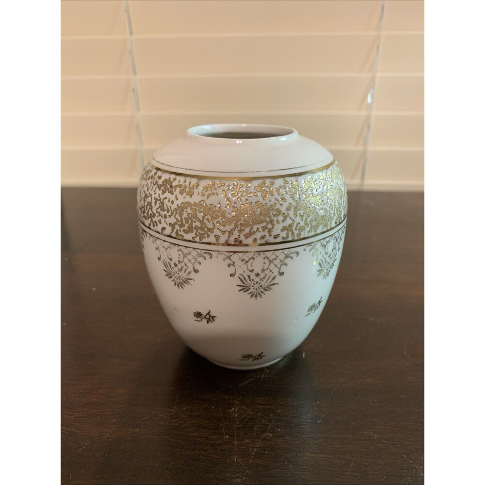 Vintage Kerafina Bavaria Germany Porcelain Vase Gold Cream No Chips